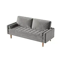 vesgantti canapé 2 places en tissu velours, canapés droit fixe confortable, 148cm style moderne scandinave sofa pour chambre, maison, salle de séjour, intérieur, banquette causeuse, gris