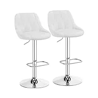 yaheetech lot de 2 tabourets de bar en similicuir hauteur réglable de 86 cm à 107,5 cm chaises de bar assise pivotante repose-pied carré tabourets hauts cadre métallique galvanisé blanc