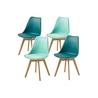 eggree lot de 4 chaises salle à manger scandinaves sgs tested, chaises de cuisine rembourrée rétro avec pieds en bois de hêtre, melange de couleurs 2 vert menthe+ 2 turquoise