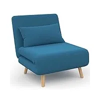 idmarket - fauteuil convertible romeo lit d'appoint 1 place 80x190 cm tissu bleu canard
