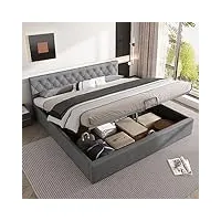 okwish lit capitonné 180 x 200 cm avec coffre de lit en tissu velours et sommier à lattes, lit double espace de rangement, gris(sans matelas)