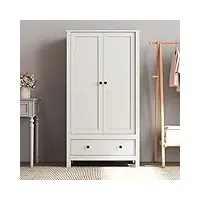 armoire penderie pour vêtements, 2 portes 1 tiroir sur chambre à coucher, 79 x 52 x 149 cm (blanc)