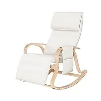 firfurd fauteuil à bascule en bois de bouleau chaise berçante avec repose-pied réglable rocking chair sac de rangement charge 150 kg beige 65×86×100cm