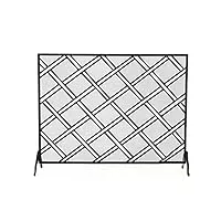 hearth Écran de cheminée moderne à panneau unique avec motifs géométriques, pare-feu/écran de poêle en maille noire pour cheminées, 110 × 26 × 88,5 cm dignified