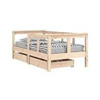 vidaxl cadre de lit pour enfants avec tiroirs, lit simple avec tête de lit et pied de lit, meuble de chambre, scandinave, marron 70x140 cm bois de pin massif