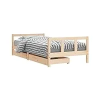 vidaxl cadre de lit pour enfants avec tiroirs, lit simple avec tête de lit et pied de lit, meuble de chambre, scandinave, marron 90x190 cm bois de pin massif