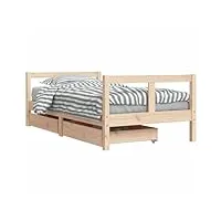 vidaxl cadre de lit pour enfants avec tiroirs, lit simple avec tête de lit et pied de lit, meuble de chambre, scandinave, marron 80x160 cm bois de pin massif
