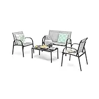 giantex ensemble de meubles de jardin 4 pièces avec table basse, banc de jardin et 2 chaises à manger, meubles de balcon en textilène (gris)