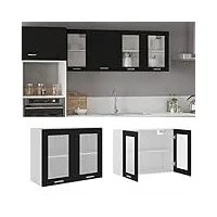 djeka armoire murale armoire en verre suspendue placard de rangement armoire suspendue meuble haut de cuisine placard mural-noir- 80 cm