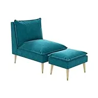 homcom fauteuil de relaxation avec repose-pieds fauteuil relax de salon avec pieds en bois d'hévéa revêtement aspect velours bleu