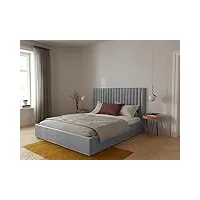 vente-unique - lit coffre 140 x 190 cm avec tête de lit coutures verticales - tissu - gris + matelas - sarah