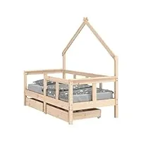 vidaxl cadre de lit pour enfants avec tiroirs, lit simple avec sommier à lattes, meuble de chambre à coucher, scandinave, marrron 70x140 cm bois de pin massif