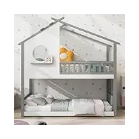 sweiko lit superposé, 90x200cm cadre de lit avec clôtures anti-chute et échelle, lit cabane en bois avec sommier à lattes pour fille et garçon(sans matelas)