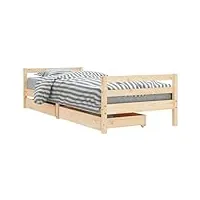 vidaxl cadre de lit pour enfants avec tiroirs, lit simple avec tête de lit et pied de lit, meuble de chambre, scandinave, marron 90x190 cm bois de pin massif