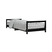 vidaxl cadre de lit pour enfants, lit simple avec tête de lit et pied de lit, meuble de chambre à coucher, scandinave, noir 80x200 cm bois de pin massif