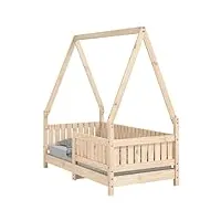 vidaxl cadre de lit pour enfants, lit simple avec sommier à lattes, meuble de chambre à coucher, scandinave, marron 70x140 cm bois de pin massif