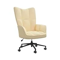 vidaxl fauteuil de relaxation avec roulettes - réglable en hauteur - pivotant - fauteuil de télévision rembourré - fauteuil de relaxation - fauteuil à oreilles - pour salon - velours blanc crème