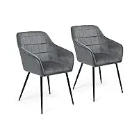idmarket - lot de 2 chaises de salle à manger, fauteuils de table mady en velours gris clair