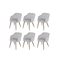 lot de 6 chaises de salle à manger cuisine design scandinave rétro accoudoirs tissu velours gris clair 04_0000809