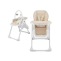 kinderkraft tummie chaise haute 2 en 1, pour bébé ergonomique, confortable, inclinable, pliable, avec hauteur réglable, repose-pieds, plateau amovible, pour tout-petit, avec jouets, beige