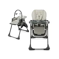 kinderkraft tummie chaise haute 2 en 1, pour bébé ergonomique, confortable, inclinable, pliable, avec hauteur réglable, repose-pieds, plateau amovible, pour tout-petit, avec jouets, gris