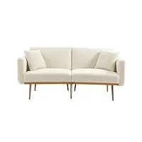 suppneed canapé-lit futon convertible - chaise longue accentuée - pieds en métal doré - 2 coussins de canapé, canapé moderne pour maison, salon, chambre à coucher (ours en peluche blanc)