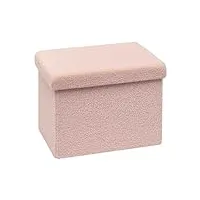 bonlife pouf cube avec espace de rangement, cube pliable avec couvercle, coffre de rangement,repose-pieds en velours,rose,42x32x32cm