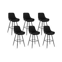 woltu 6×tabourets de bar hauts avec dossier, chaise moderne avec repose-pieds carré, tabouret ergonomique en velours pour le bistrot, hauteur d'assise 71 cm, pieds en métal, nero, bh394sz-6