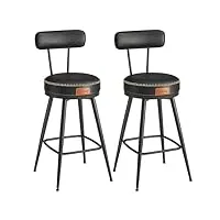vasagle ekho collection - tabouret de bar, lot de 2, chaise de cuisine, siège rembourré, pu avec coutures, style moderne mi-siècle, hauteur 65 cm, pour cuisine, bar, noir d'encre lbc089b01