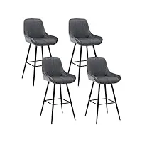 woltu 4×tabourets de bar hauts avec dossier, chaise moderne avec repose-pieds carré, tabouret ergonomique en velours pour le bistrot, hauteur d'assise 71 cm, pieds en métal, grigio scuro, bh394dgr-4