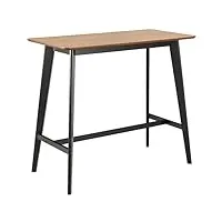 ac design furniture roxanne table de bar avec plateau en placage chêne et pieds en bois noir, table haute contrastée de style rétro moderne, meuble de bar, meuble de cuisine, l 120 x h 105 x p 60 cm