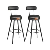 vasagle ekho collection - tabouret de bar, lot de 2, chaise de cuisine, siège rembourré, pu avec coutures, style moderne mi-siècle, hauteur 76 cm, pour cuisine, bar, noir d'encre lbc889b01