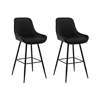 woltu 2×tabourets de bar hauts avec dossier, chaise moderne avec repose-pieds carré, tabouret ergonomique en velours pour le bistrot, hauteur d'assise 71 cm, pieds en métal, nero, bh394sz-2