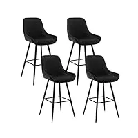 woltu 4×tabourets de bar hauts avec dossier, chaise moderne avec repose-pieds carré, tabouret ergonomique en velours pour le bistrot, hauteur d'assise 71 cm, pieds en métal, nero, bh394sz-4