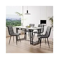 i0i&i0i ensemble de salle à manger moderne noir avec 4 chaises, en velours, table de cuisine de luxe (gris clair)