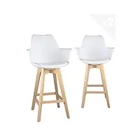 kayelles chaise de bar scandinave coussin et accoudoirs intégrés pieds bois mota (blanc)