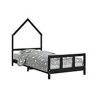 vidaxl cadre de lit pour enfants, lit simple avec sommier à lattes, meuble de chambre à coucher, scandinave, noir 90x190 cm bois de pin massif