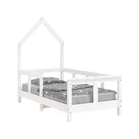 vidaxl cadre de lit pour enfants, lit simple avec sommier à lattes, meuble de chambre à coucher, scandinave, blanc 70x140 cm bois de pin massif