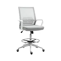 vinsetto fauteuil de bureau chaise de bureau avec assise haute réglable tabouret de bureau pivotant à 360° gris et blanc maille respirante