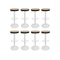 tabourets de bar chaises de salle à manger lot de 8, tabouret en bois hauteur réglable à 360°, tabouret de bar en bois et métal, pour maison cuisine comptoir bistro, capacité 120kg (8, blanc)