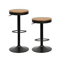 tabourets de bar chaises de salle à manger lot de 2, tabouret en bois hauteur réglable à 360°, tabouret de bar en bois et métal, pour maison cuisine comptoir bistro, capacité 120kg (2, noir)