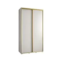 abiksmeble davos 1 140 armoire à deux portes coulissantes pour chambre à coucher - moderne armoire de rangement avec tringle et Étagères -235,2 x 140 x 45 cm - blanc, blanc et or