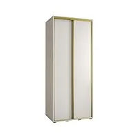abiksmeble davos 1 110 armoire à deux portes coulissantes pour chambre à coucher - moderne armoire de rangement avec tringle et Étagères -235,2 x 110 x 45 cm - blanc, blanc et or
