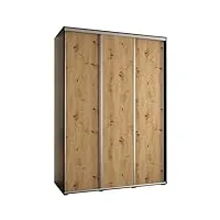 abiksmeble davos 1 170 armoire à trois portes coulissantes pour chambre à coucher - moderne armoire de rangement avec tringle et Étagères - 235,2 x 170 x 60 cm - noir, artisan et argent