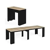 idmarket - table console extensible orlando 14 personnes 300 cm bois noir et façon hêtre