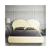 lit double avec coffre de rangement et tête de lit en simili-cuir couleur crème - marubi