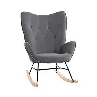 homcom fauteuil à bascule oreilles rocking chair grand confort accoudoirs assise dossier garnissage mousse haute densité aspect velours gris