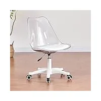 nakeah chaise de bureau transparent avec coussin, chaise roulante en acrylique sans bras chaise réglable chaise pivotante en plastique moulé de bureau à domicile avec roues,a