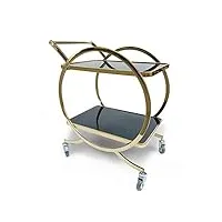 bar chariot boissons trolley halo table de service sur roulettes étagères de rangement en or, 2 étagères, art déco, meubles, vintage, table d'appoint, tea party, moderne