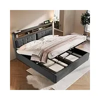 sweiko cadres de lit 140x200 cm, adulte lilit double rembourré avec tête de lit et prise usb c, cadre de lit en lin, lit pour adolescent avec sommier à lattes (sans matelas) grey